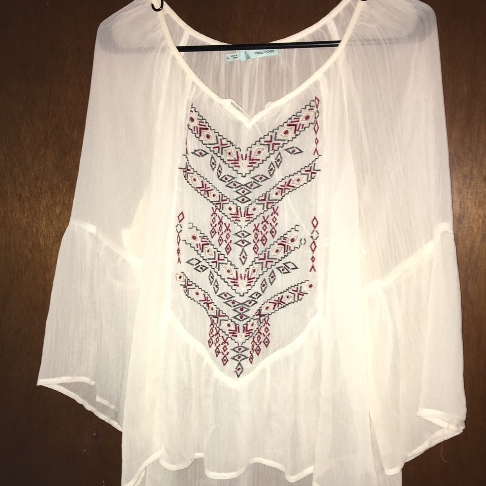 Beige See-Through Peasant Top